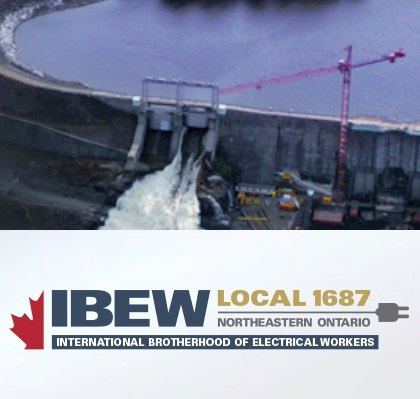 IBEW Local 1687 logo and hydroelectric dam